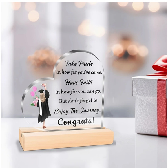 Acrylic Graduation Keepsake w/Wooden Base, Inspirational Graduation Gift for Her - Picture 5 of 6